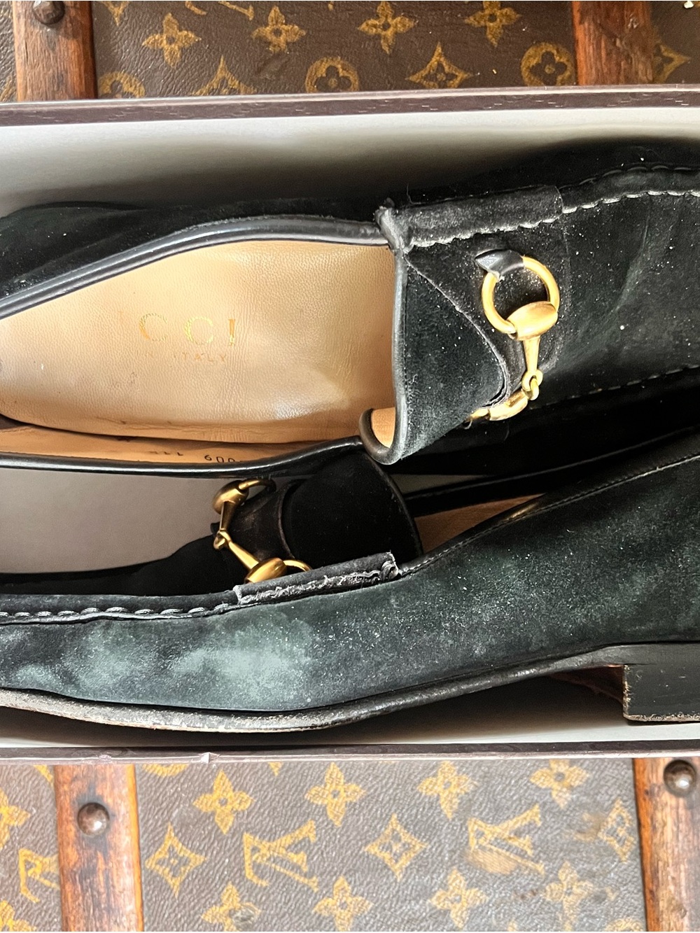 Gucci Black Velvet Horsebit Slip-On Loafers